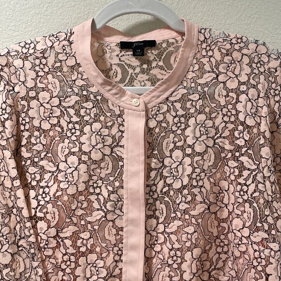 (NEW) J. CREW Button Down Lace Blouse W/Cami Style#J8168, Pink/Black - 14 - Picture 4 of 13